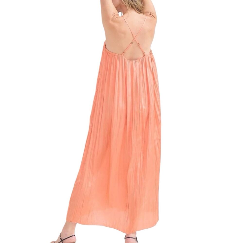 NWT Hatch Cornelia Pleated Midi Dress Size 3 Large Satin Terracotta Maternity